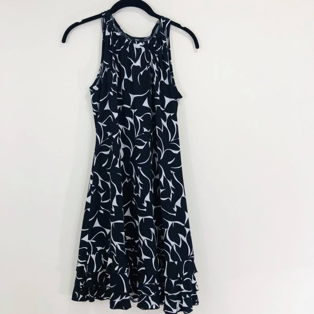 Kbs Womans Dress Black White Sz M Ruffled Hem